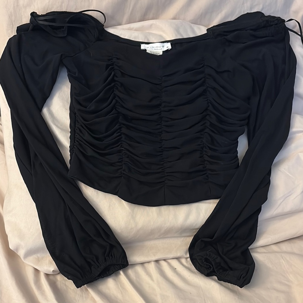 Elodie Black Ruched Long Sleeve Blouse
